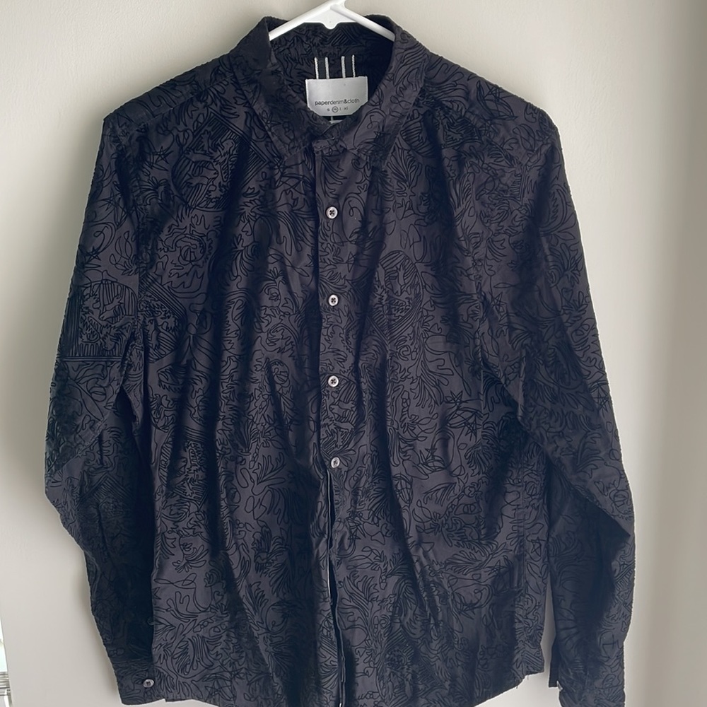 Pepperdine & Cloth Black with Black Embroidery design throughout- button down-M